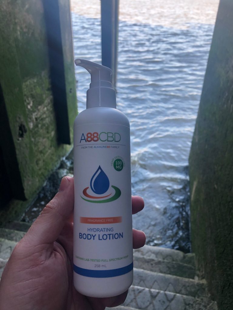 A88CBD Hydrating CBD Body Lotion – Before I got to try this CBD lotion, my feet got “hydrated” or soaked by the River Thames due to a slippery step ????