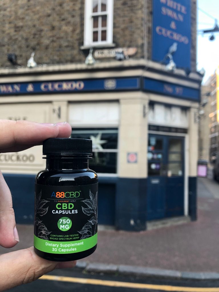 A88CBD Broad Spectrum CBD Capsules next to the Swan and Cuckoo pub. Unfortunately, it is closed during the Covid-19 pandemic.